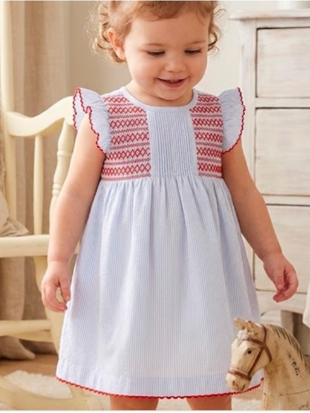 Janie and Jack blue and white pinstripe smocked dress